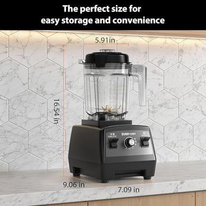 Subry Chefy Countertop Blender Pro 2000W, Professional High-Speed Blender with Powerful Brushless Motor, 25-Speed, 68oz, Heavy Duty Kitchen Blender for Smoothies, Ice Crushing & Food Prep, Black