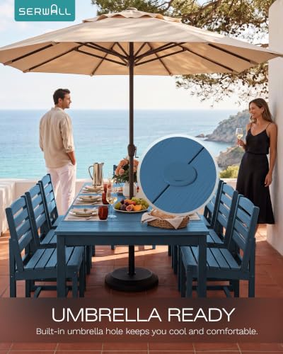 SERWALL Outdoor Dining Set, 9 Piece HDPE Patio Dining Set, Blue