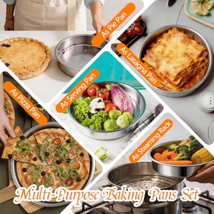 tifanso Set of 3 Stainless Steel Cake Pans - 8 Inch Round Layer Cake Baking Pan Molds, Stackable Even Heating Baking Set, Dishwasher Safe Bakeware Tins for Home Bakers, Birthday Party Wedding