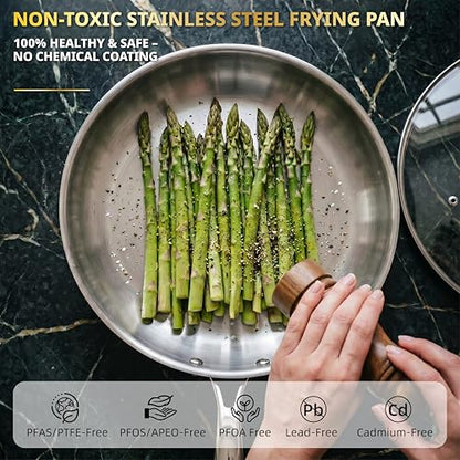 Ciwete 11-Piece Tri-Ply Stainless Steel Pots and Pans Set, 18/10 Stainless Steel Cookware Set with Steamer Insert, Induction Kitchen Cookware Sets with Cool Ergonomic Handles, Dishwasher, Oven Safe