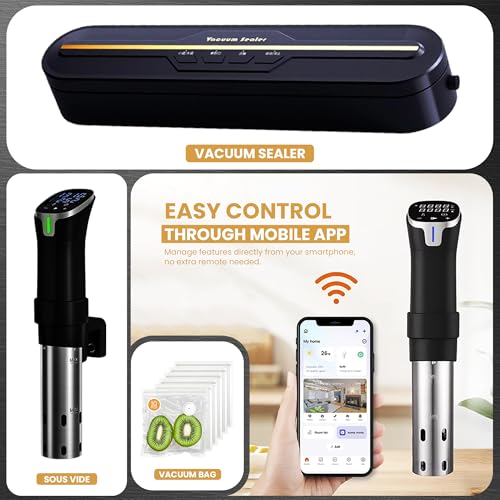CRUXO 1100W Sous Vide Cooker Kit With App Control, Immersion Circulator, LED Display, Touch Panel, Vacuum Sealer & 10 Sealing Bags | Suvee Sous Vide Machine For Precise Cooking, Smart Thermal Cooker