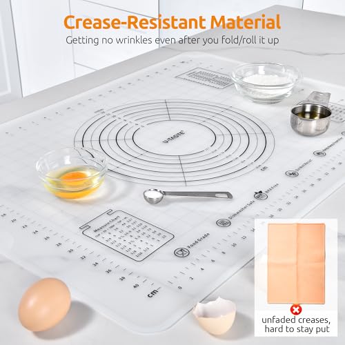 U-Taste 28"x20" Large Pastry Mat: Food-Grade Liquid Silicone Dough Rolling Baking Sheet, Non-Stick Non-Slip for Kneading, Making Pizza, Fondant with Clear Measurement and Raised Edges (Transparent)