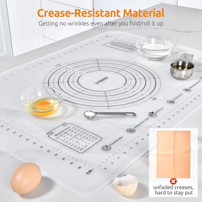 U-Taste 28"x20" Large Pastry Mat: Food-Grade Liquid Silicone Dough Rolling Baking Sheet, Non-Stick Non-Slip for Kneading, Making Pizza, Fondant with Clear Measurement and Raised Edges (Transparent)