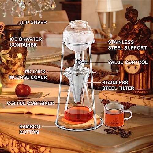 PARACITY Cold Brew Coffee Maker, Iced Coffee Maker in Stainless Steel and Borosilicate Glass, Cold Brew Drip Coffee Maker with Slow Drip Technology, Iced Tea Maker 2-4 Cup