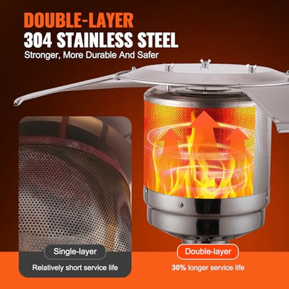 VEVOR 50000BTU Propane Patio Heater for Outdoor Use With Round Table Design, Metal Burner and Wheels - Tall Hammered Flame Heater for Party, Backyard, Garden, Silver Gray