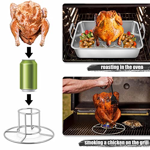 TeamFar Roasting Pan, Large Turkey Roaster Pan Stainless Steel with V Rack & Cooling Rack, Beer Can Chicken Holder & Meat Claws for Shredding & Silicone Brush, Healthy & Dishwasher Safe - 7 Pcs
