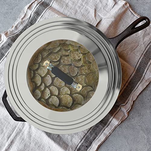 WishDirect 15 Inch Large Universal Pans Pots Lid Cover Fits 11/12/13/14/15" Frying Pans/Pots/Woks, Stainless Steel and Tempered Glass Lid with Vent Hole and Heat Resistant Handle