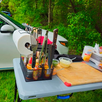 Geesta Grill Caddy for Outdoor Grill, BBQ Picnic Camping Caddy with Paper Towel Holder & Magnetic Tool Holder, Condiment Storage Utensil Kitchen Organizer for RV Camper, Tailgate Accessories