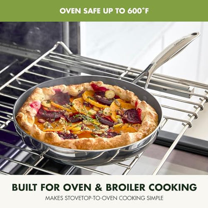 GreenPan Valencia Pro Tri-Ply Stainless Steel 8” & 10” Frying Pan Skillet Set, PFAS-Free Ceramic Nonstick Coating, Induction Ready Cookware, All Cooktops, Eggs & Omelets, Dishwasher & Oven Safe 600F