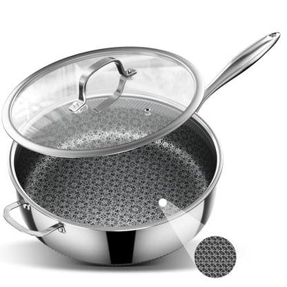 KURRUNGIE 5 Qt Sauté Pan with Lid, 10-inch 5 Ply Stainless Steel Sauce Pan with Lid, Non Stick Frying Pans, Cooking Pot Deep Frying Pan Non-Toxic, For Induction, Oven, Dishwasher Safe