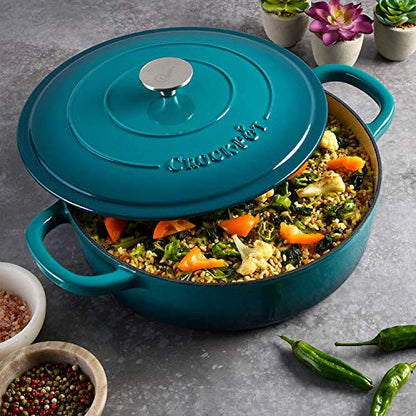 Crock-Pot Artisan Enameled Cast Iron Braiser W/Lid, 5 Quart, Teal Ombre