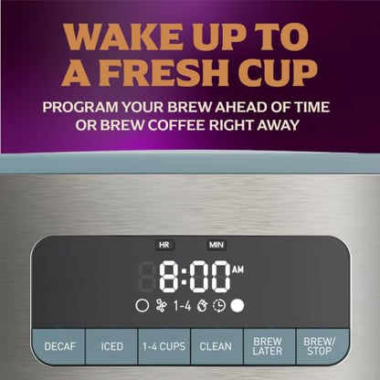 Mr. Coffee® 12 Cup Coffee Maker, Coffee Maker with Decaf Brew and Iced Coffee Brew Settings, Small Batch Setting for 1 to 4 Cups, Reflection