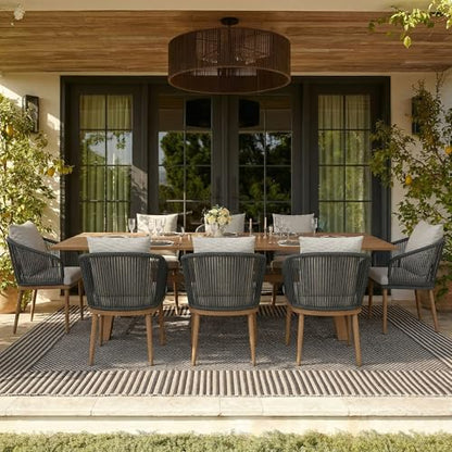 Vakollia 11-Piece Patio Dining Table Sets, Woven Wicker Dining Set with Rectangular Aluminum Table and Dining Chairs Modern Outdoor Dining Furniture Set for Outdoors and Indoors