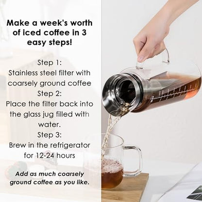 Aquach 51oz Cold Brew Coffee Maker, Borosilicate Glass Pitcher for Iced Tea