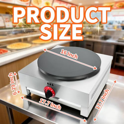 XXUNYNUIN Commercial Gas Crepe Maker 16-Inch Crepe Machine Adjustable Temperature Control Nonstick Stainless Steel Pancake Griddle Machine for Kitchen
