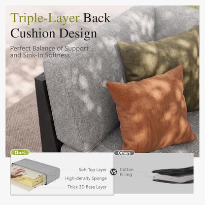 Sophia & William 4 Piece Wicker Patio Furniture Set with 8.7" Gray Cushion