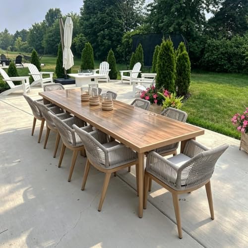 PURPLE LEAF 11 Pieces Patio Dining Set with Cushion and Wicker Arm, Teak