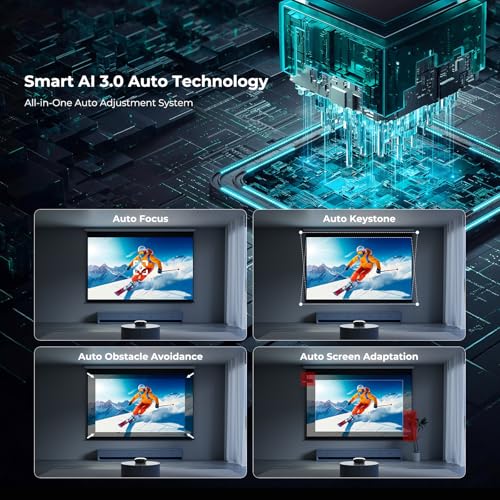 GooDee AI Smart Mini Projector with WiFi and Bluetooth - FHD 4K Support, Compatible with Netflix/YouTube, Auto Focus & Keystone, Dolby Audio Movie Projector for Outdoor Movie Night & Bedroom Theater