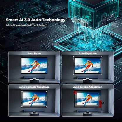 GooDee AI Smart Mini Projector with WiFi and Bluetooth - FHD 4K Support, Compatible with Netflix/YouTube, Auto Focus & Keystone, Dolby Audio Movie Projector for Outdoor Movie Night & Bedroom Theater