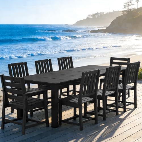 Ayge 9-Piece Outdoor Dining Set – HDPE Patio Furniture for 8 with 2" Hole Cut-Out Table & 8 Chairs, Perfect for Pool, Patio, Garden, Black