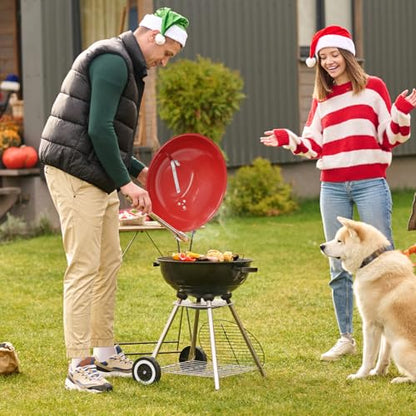 paxlloonge Charcoal Grills, Outdoor BBQ Grill with Side Table, Charcoal Grill with Wheels for Outdoor Grilling/Tabletop Cooking-Red