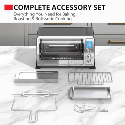 TOSHIBA 10-in-1 Convection Toaster Oven, 6-Slice Countertop Oven, 1500W with Toast, Bake, Broil, Rotisserie & Pizza Functions, LCD Knob Controls, 6 Accessories, Stainless Steel