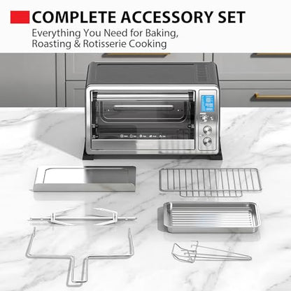 TOSHIBA 10-in-1 Convection Toaster Oven, 6-Slice Countertop Oven, 1500W with Toast, Bake, Broil, Rotisserie & Pizza Functions, LCD Knob Controls, 6 Accessories, Stainless Steel