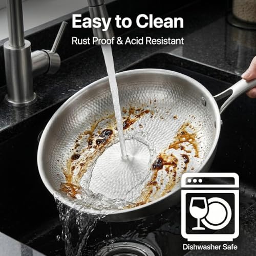 Pexucalm Titanium Frying Pan with Lid, 9" Uncoated Hammered Skillet for Cooking, PFAS/PFOA/PTFE Free Nonstick Cookware, Scratch Resistant, for Induction & Gas, Oven, Dishwasher Safe