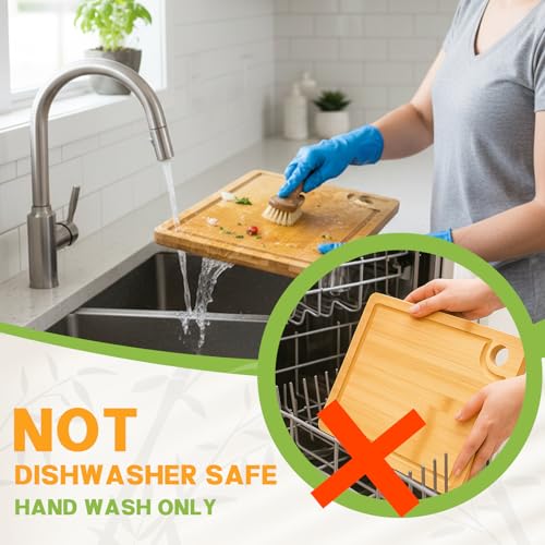 Bamboo Cutting Boards for Kitchen 14.9" x 9.6", Reversible Wood Cutting Board with Juice Groove & Side Handles, Chopping Board for Meat & Cheese, 100% Organic Bamboo