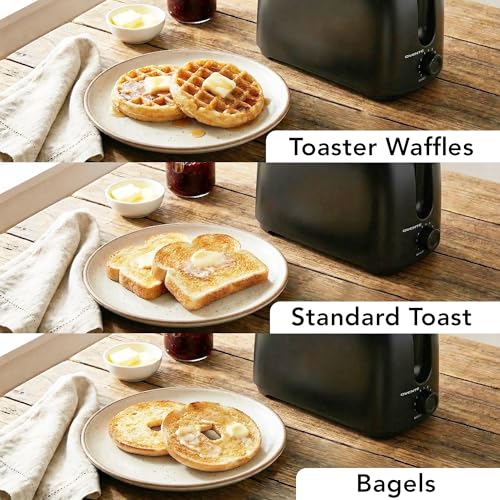 OVENTE Electric 2 Slice Toaster Machine with 6-Shade Browning Selector Setting, Compact Design and Removable Crumb Tray, 700W Power Perfect for Toasting Bread, Thin Bagels and Waffles, Black TP2210B