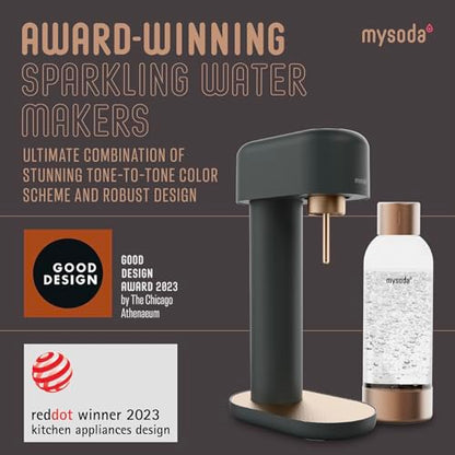 Mysoda Ruby 2 Sparkling Water Maker - Silent and Long-Lasting Aluminium Soda Maker with 1L Water Bottle - Without CO2 Cylinder - Black Copper