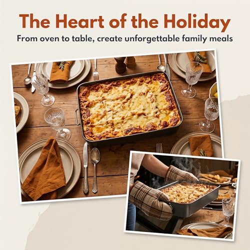 Jucoan Lasagna Pan 3 Inch Deep, 16 x 11.5 Inch Large Baking Pan Casserole Dishes for Oven, Non-Stick Baking Dishes Roasting Pan Brownies Pan for Thanksgiving, Christmas, Housewarming Gifts - Dishwasher Safe
