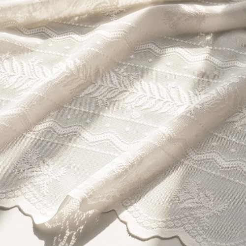 NICETOWN Outdoor Sheer Curtains for Patio Waterproof, White Lace Drapes for Porch Pergola, Gazebo Chic Decor with Lily of the Valley Striped Wave Edge, Rod Pocket Top, 2 Panels, W54 x L84 in