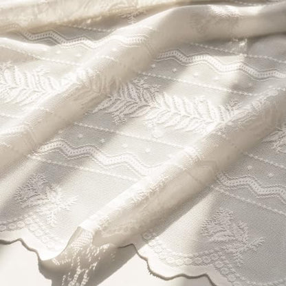 NICETOWN Outdoor Sheer Curtains for Patio Waterproof, White Lace Drapes for Porch Pergola, Gazebo Chic Decor with Lily of the Valley Striped Wave Edge, Rod Pocket Top, 2 Panels, W54 x L84 in