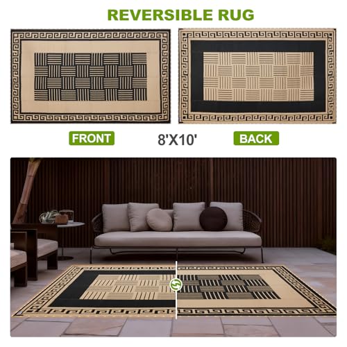 YONILE LED Outdoor Rug 8x10 ft Waterproof for Patios Clearance,Reversible Outdoor Plastic Straw Rug, RV Mat Outside, Indoor Outdoor Carpet for Porch, Deck, Backyard, Balcony, Picnic
