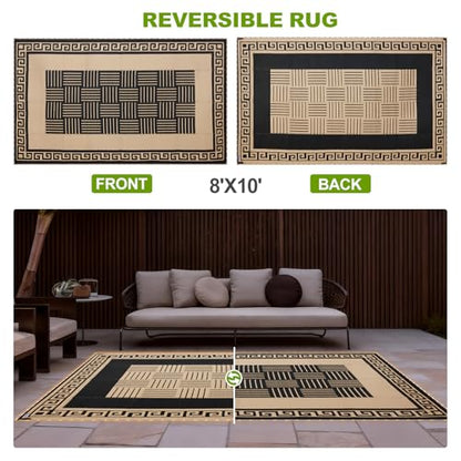 YONILE LED Outdoor Rug 8x10 ft Waterproof for Patios Clearance,Reversible Outdoor Plastic Straw Rug, RV Mat Outside, Indoor Outdoor Carpet for Porch, Deck, Backyard, Balcony, Picnic