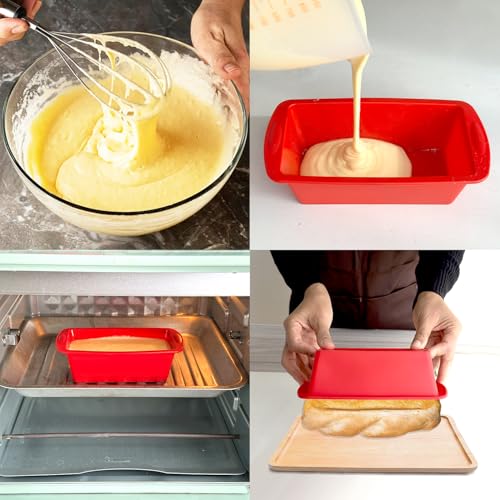 AVIDON Silicone Baking Pans Sets - Nonstick Bakeware Set with Loaf Pan, Muffin Pan, Square/Round Cake Pan, silicone baking molds for baking cakes, loaf, bread (7.5inch loaf pan x 4 packs)