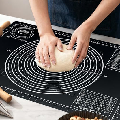 Nauvora Extra Large Baking Mat - 28" Silicone Pastry Mat, Reusable Non-Stick Dough Mat with Measurement for Fondant, Rolling Dough, Pie Crust, Pizza and Cookies, Black