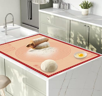 Extra Large Silicone Pastry Mat for Counter Rolling Dough,36x24 Inch,0.75mm Thick,Non Slip Silicone Baking Mat with Measurement(36 x 24 In,Red)