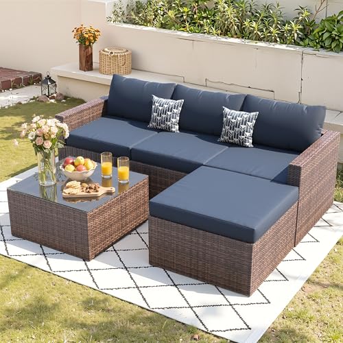 UDPATIO 5 Piece L Shaped Outdoor Couch, Small Space Patio Furniture Set