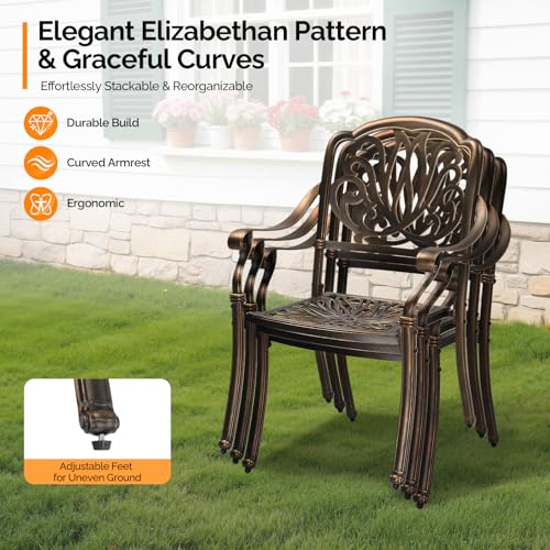 VINGLI 9-Piece Cast Aluminum Outdoor Dining Set for 8, Rectangular Patio Table with Umbrella Hole & 8 Stackable Chairs, All-Weather Garden/Poolside Furniture