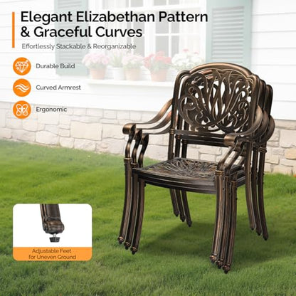 VINGLI 9-Piece Cast Aluminum Outdoor Dining Set for 8, Rectangular Patio Table with Umbrella Hole & 8 Stackable Chairs, All-Weather Garden/Poolside Furniture