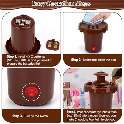 5-OZ Mini Chocolate Fountain with 10 Forks, 2-Tier Mini Chocolate Dipping Machine for Use Only with Chocolate Syrup, fit for Parties, Daily Use, Powered by 4 x C Batteries (Not Included)