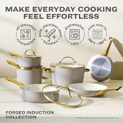 Farberware Forged Induction Ceramic Nonstick Cookware Set, 12-Piece, Taupe Pots & Pans