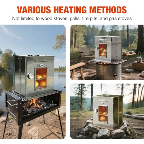 REDCAMP 14"H Foldable Camping Oven with 2 Tier Grill, Stainless Steel Portable Camping Stove for Baking Cinnamon Rolls, Breads and Muffins with Wood Burning Fire,Propane Stoves,Campers,Baking BBQ