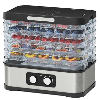 Konfintos Compact Food Dehydrator Machine for Jerky & Fruit, 250W Small Food Dryer, 5 Stackable BPA-Free Trays with Temperature Control for Beef and Deer Jerky, Mushroom, Herbs & Pet Treats, 72H Max