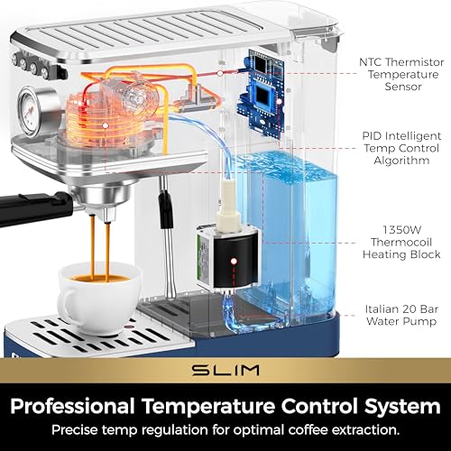 CHULUX Slim Espresso Machine with Milk Frother, 20 Bar Professional Italian Pump Espresso Coffee Machine for Home Cappuccino & Latte Maker, Stainless Steel, Dark Blue
