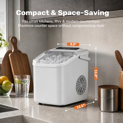 Sweetcrispy Countertop Ice Maker with Scoop, Basket and Handle, Portable Ice Machine 9 Cubes Ready in 6 Mins, 26.5lbs in 24Hrs, 2 Sizes for Home Kitchen Office Bar Party