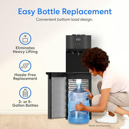 Brio Self Cleaning Bottom Loading Water Cooler Water Dispenser – Black Stainless Steel - 3 Temperature Settings - Hot, Room & Cold Water