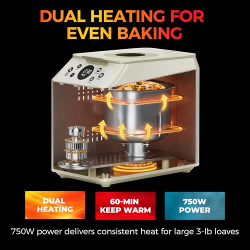 Davivy 3 LB Bread Maker | 20-in-1 Automatic Bread Machine, Ceramic Nonstick Pan & Auto Fruit Nut Dispenser, 750W Dual Heaters, Quiet Motor, 15H Delay Timer, Sourdough, Gluten free